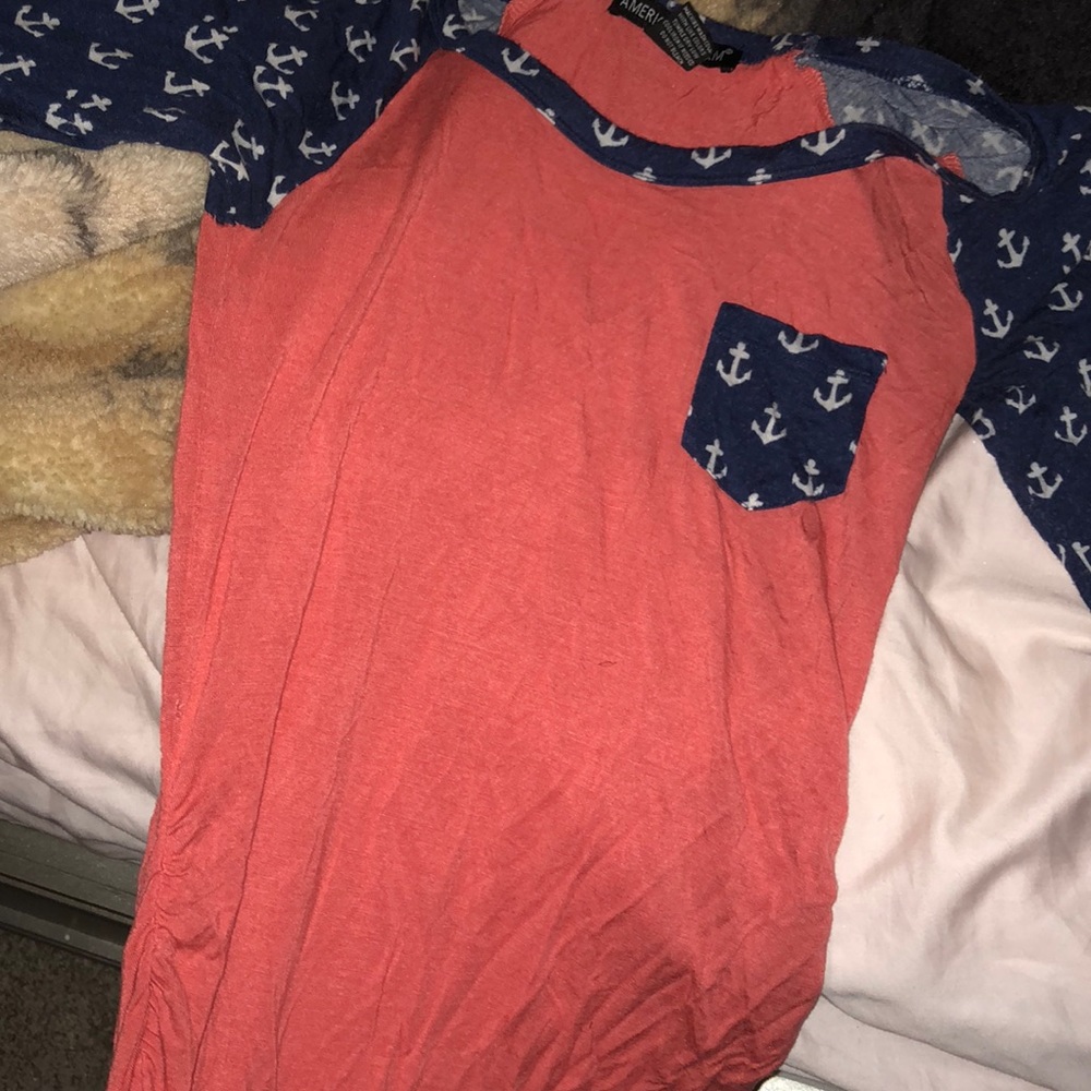 Orange blue and white anchor shirt